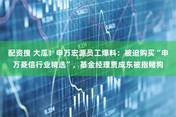 配资搜 大瓜！申万宏源员工爆料：被迫购买“申万菱信行业精选”，基金经理贾成东被指赌狗